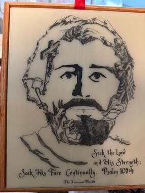 Vintage Joe Castillo 'The Face of Christ' Etched Marble Plaque Psalm 105:4